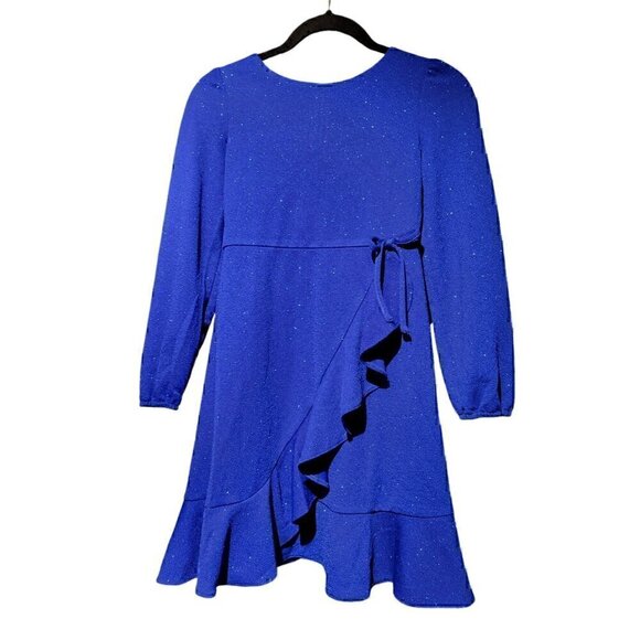 Rare Editions Long Sleeve Glitter Knit Faux Wrap Dress Women's Size 12 NWT - Picture 2 of 4